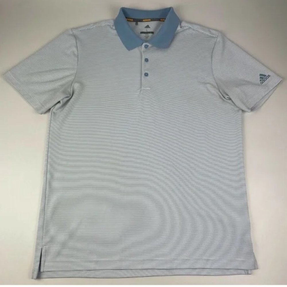 Adidas Golf Men's L Performance Polo Shirt Blue Striped Quick Dry Stretch